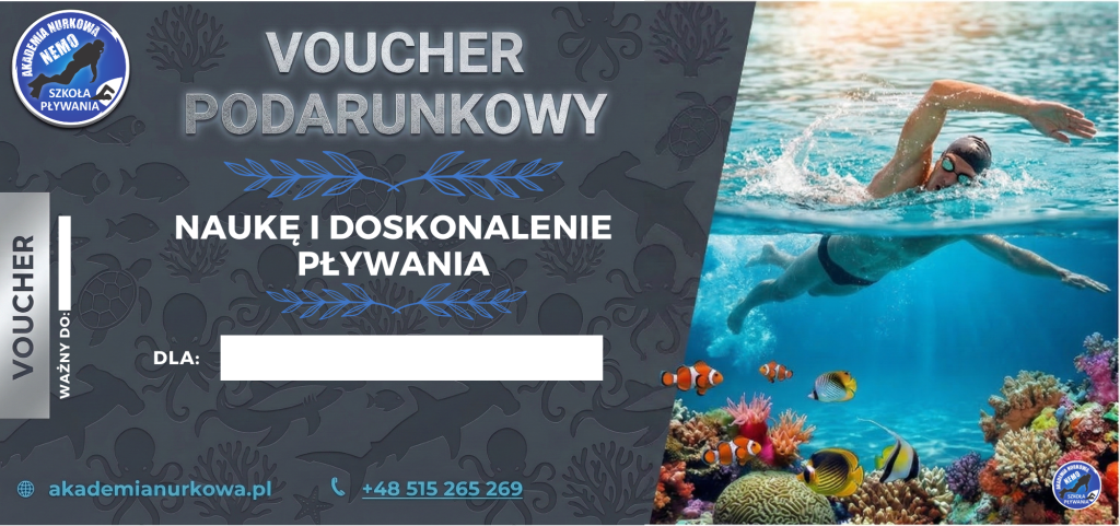 Ilustracja przedstawiająca pływaka w trakcie treningu - sekcja nauki pływania